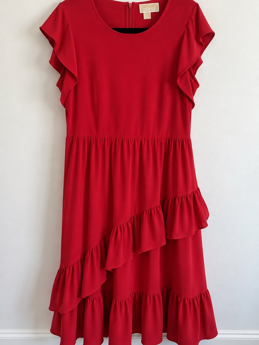 MICHAEL Michael Kors Red Ruffle Tiered Casual Dress